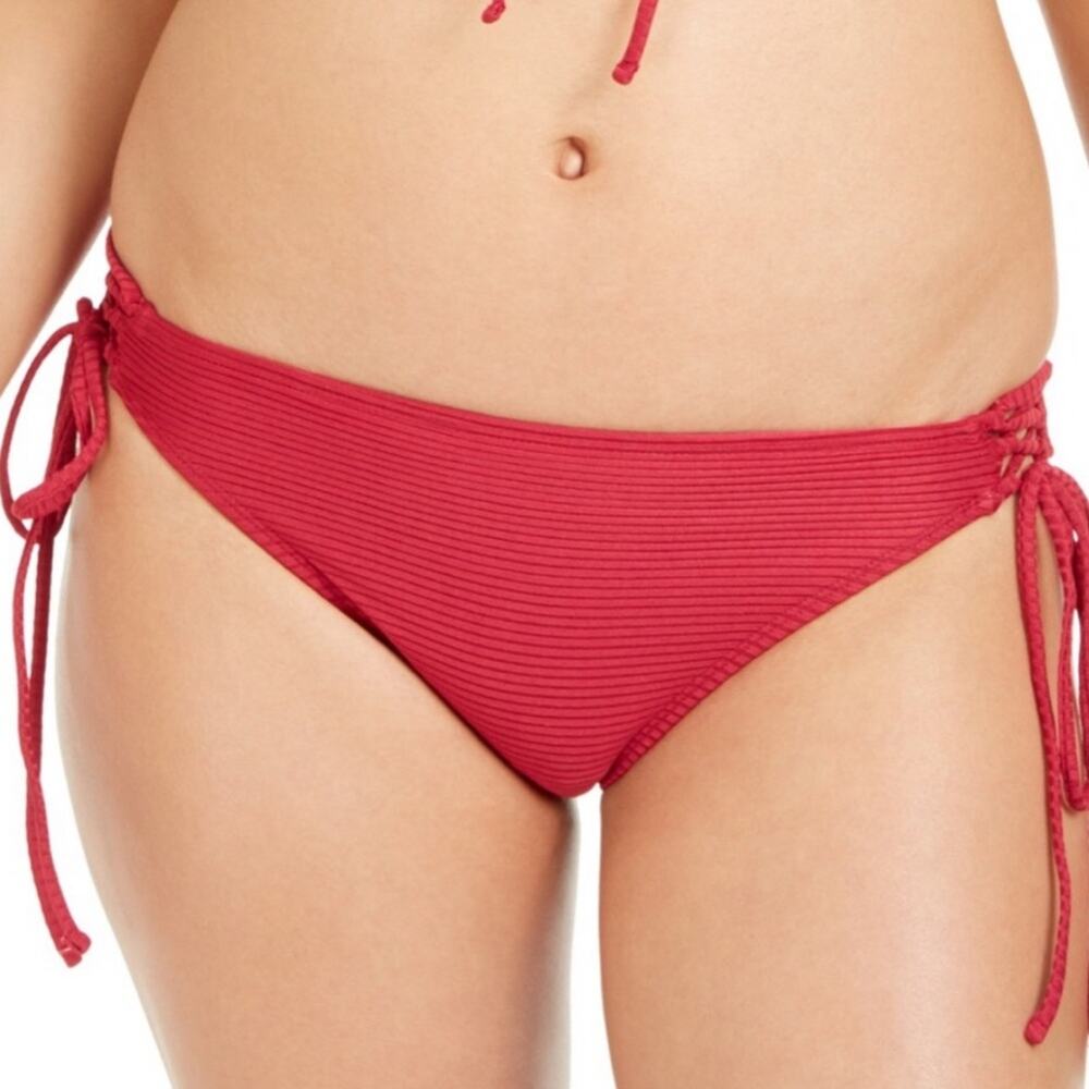 Hula Honey ribbed side tie bikini swim bottom Lg